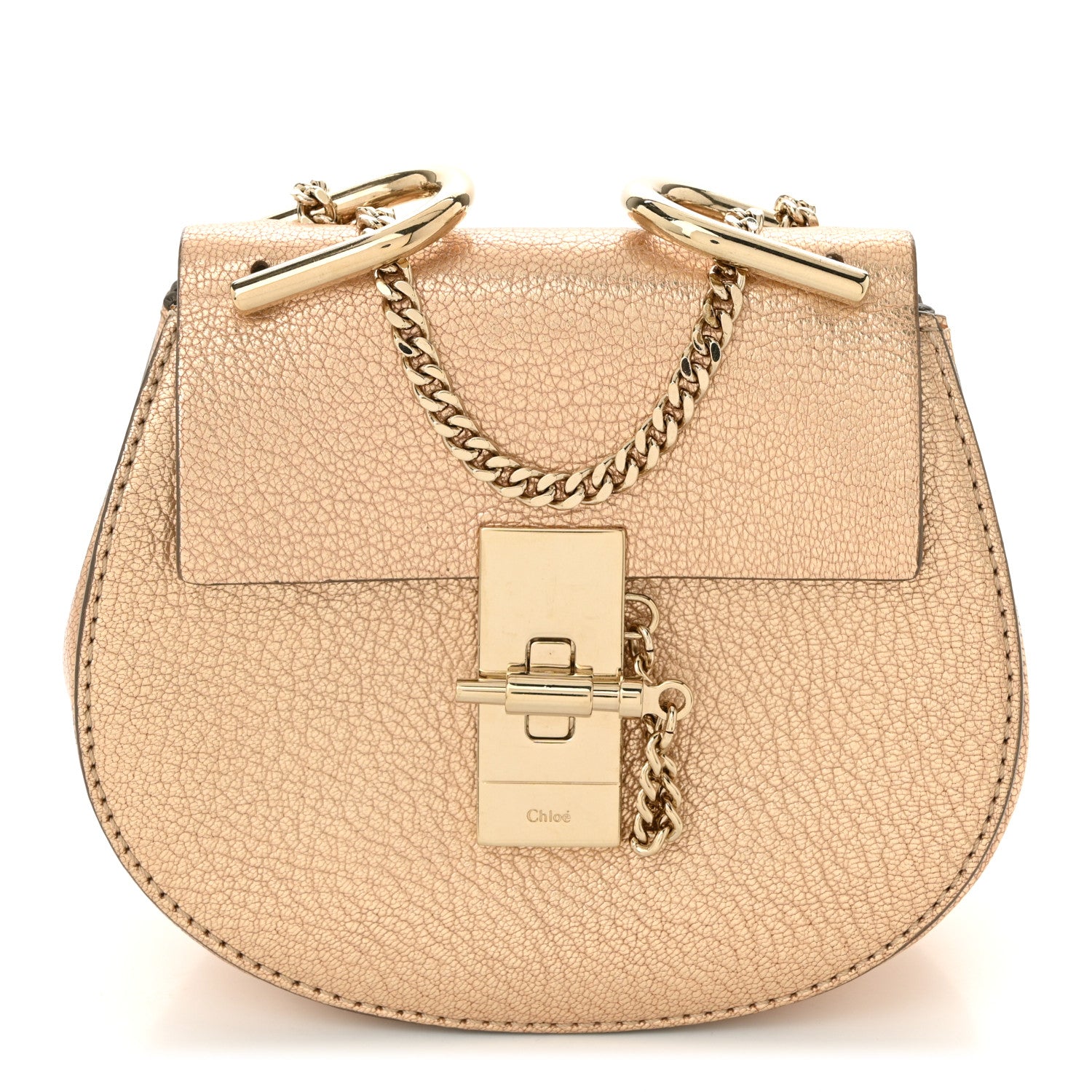 Metallic Grained Goatskin Nano Drew Shoulder Bag Abstract Gold