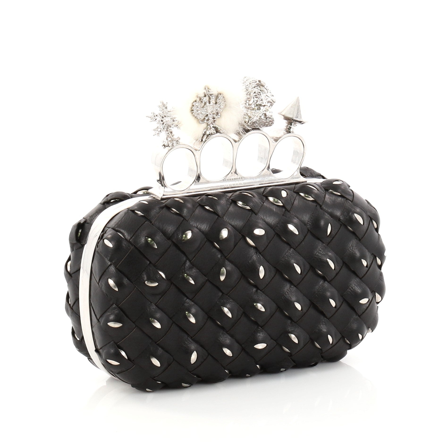 Knuckle Box Clutch Woven Leather Small