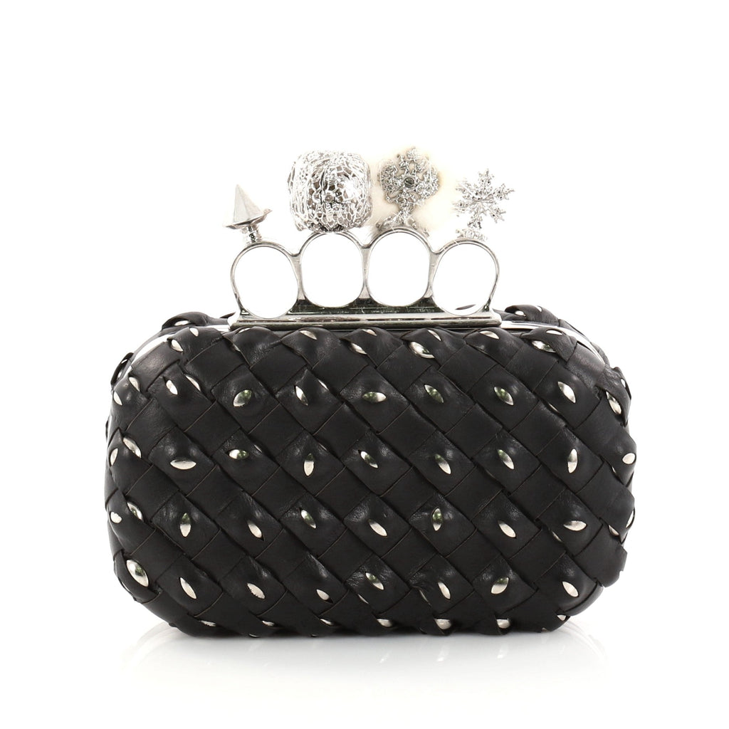 Knuckle Box Clutch Woven Leather Small