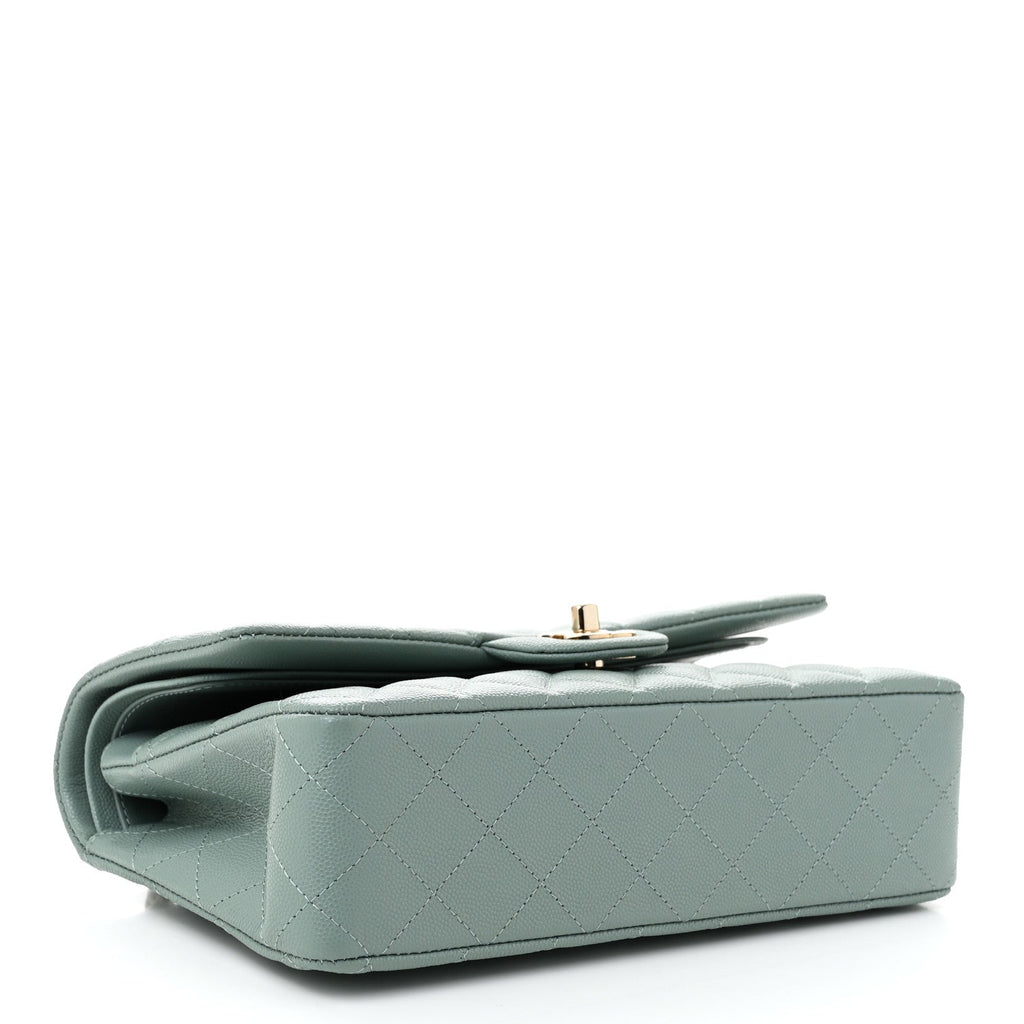 Caviar Quilted Medium Double Flap Light Blue