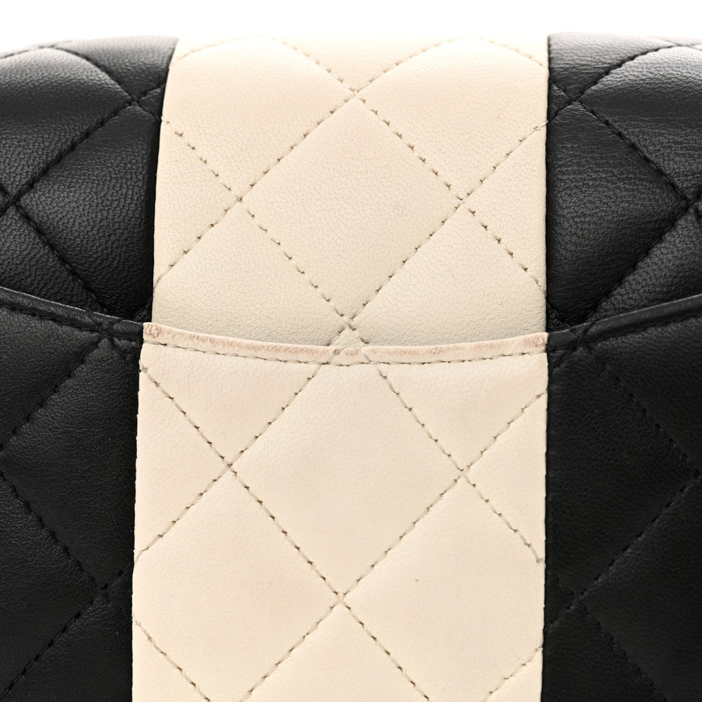 Lambskin Quilted Mini Rectangular Flap Black White
