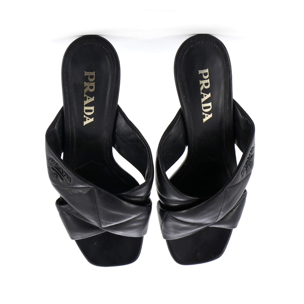 Women's Logo Heeled Sandals Quilted Leather
