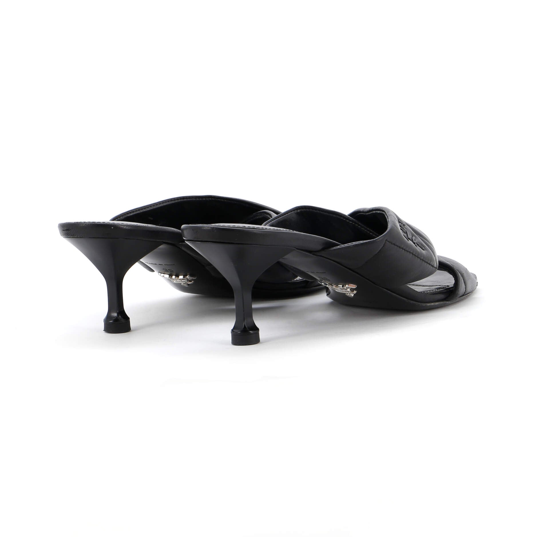 Women's Logo Heeled Sandals Quilted Leather