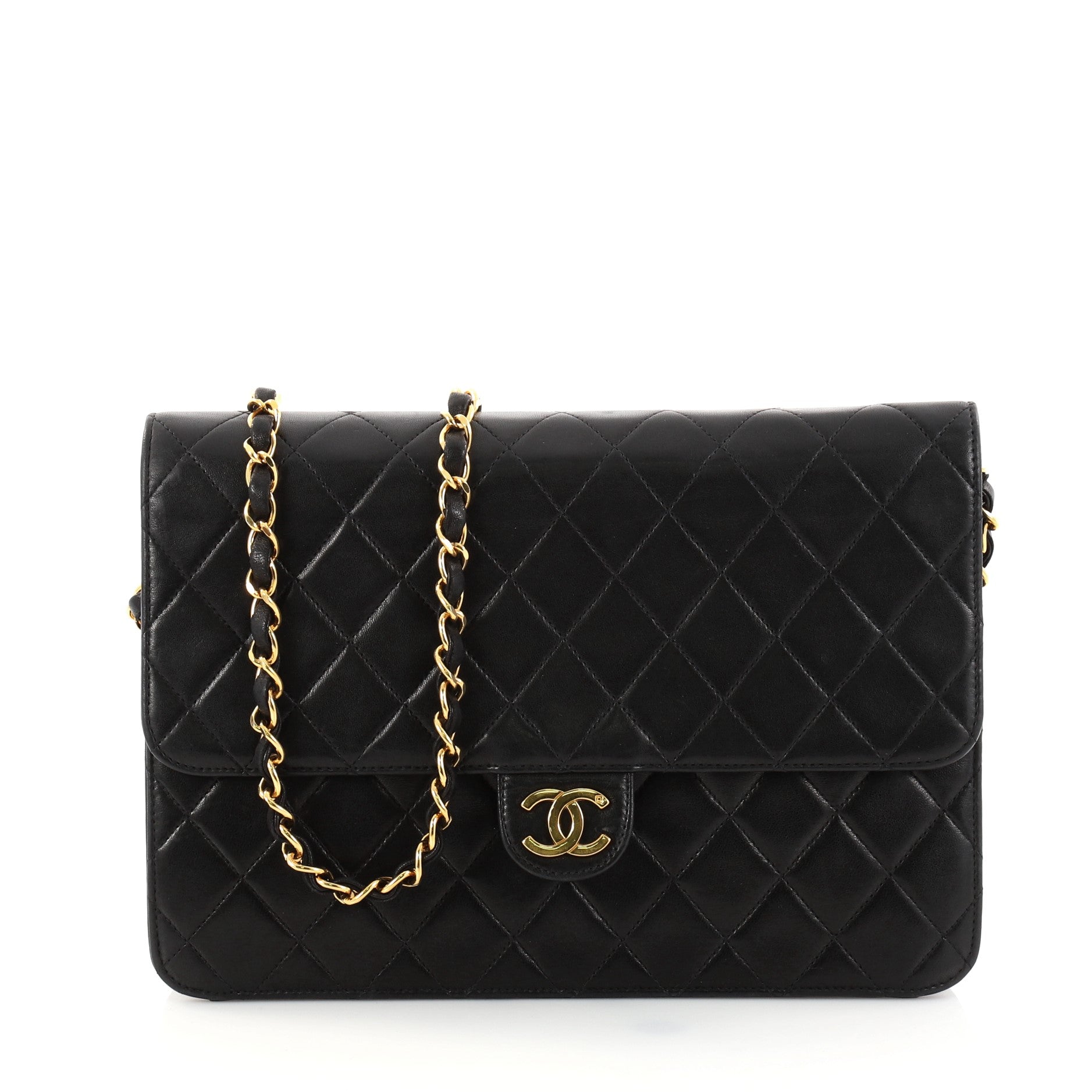Vintage Clutch with Chain Quilted Leather Small
