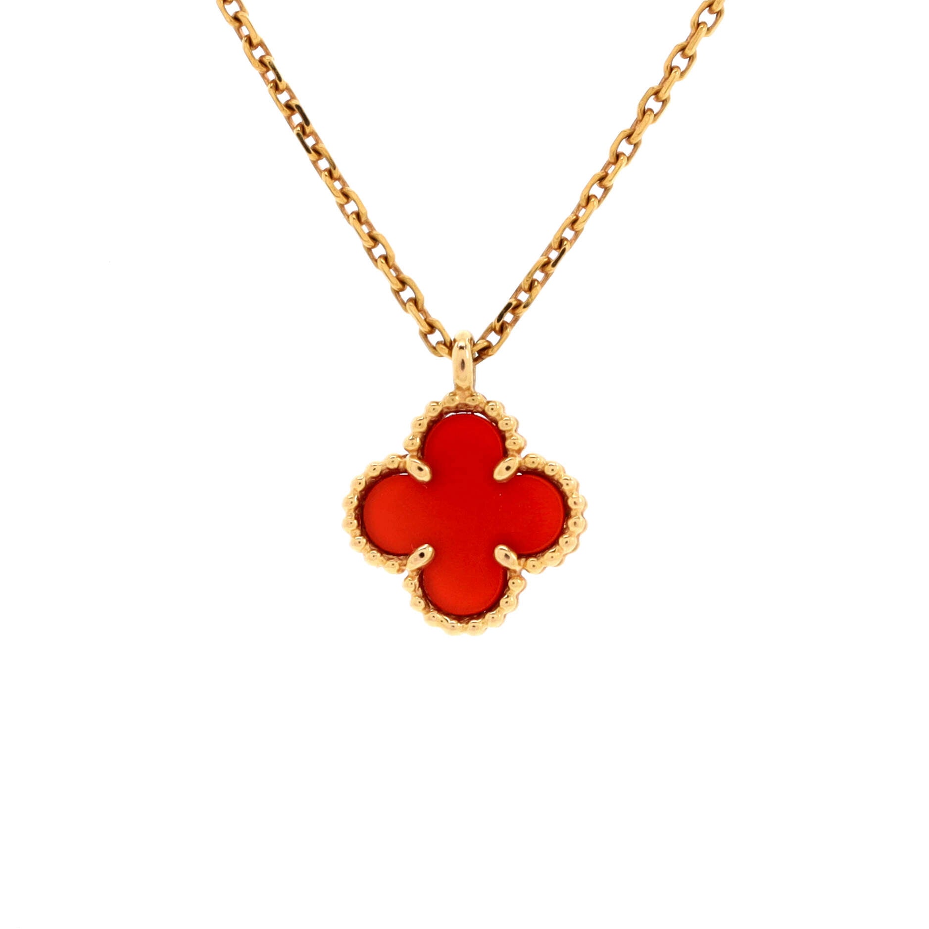 Sweet Alhambra Pendant Necklace 18K Rose Gold and Carnelian