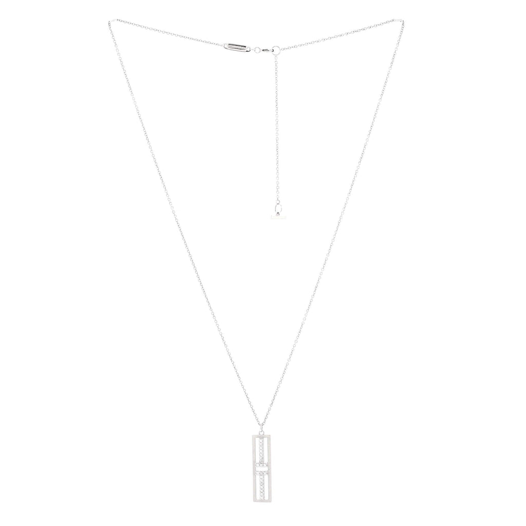 T Open Vertical Diamond Bar Pendant Necklace 18K White Gold