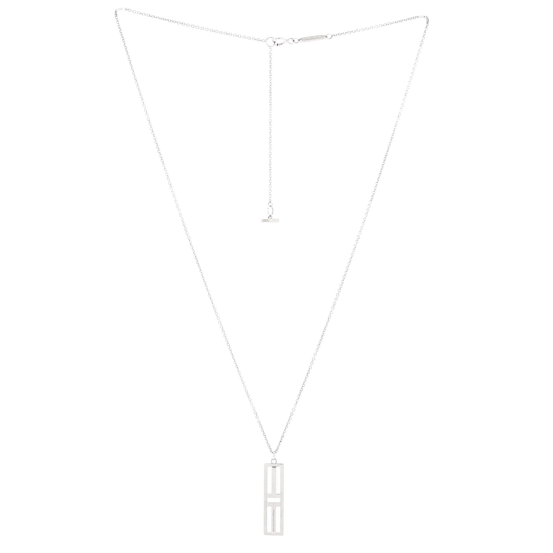 T Open Vertical Diamond Bar Pendant Necklace 18K White Gold