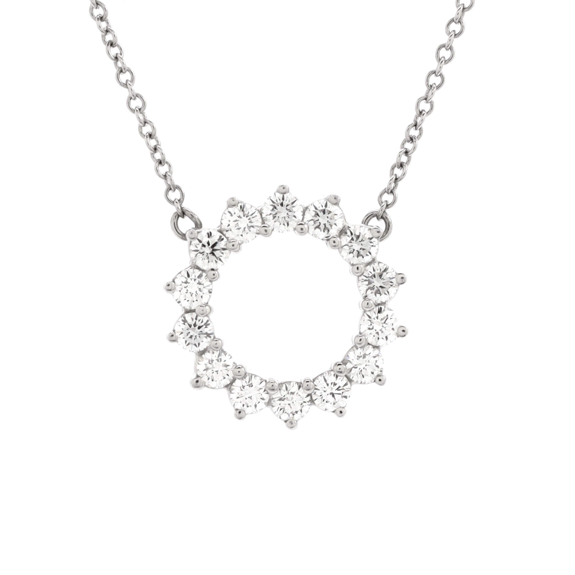 Open Circle Pendant Necklace Platinum with Diamonds Mini