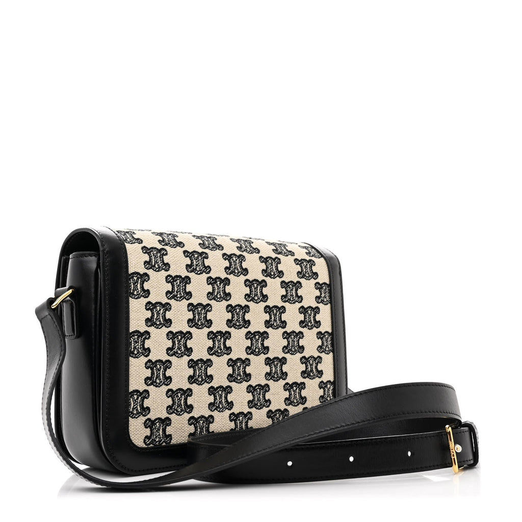 Canvas Calfskin Triomphe Embroidered Medium Triomphe Bag Black