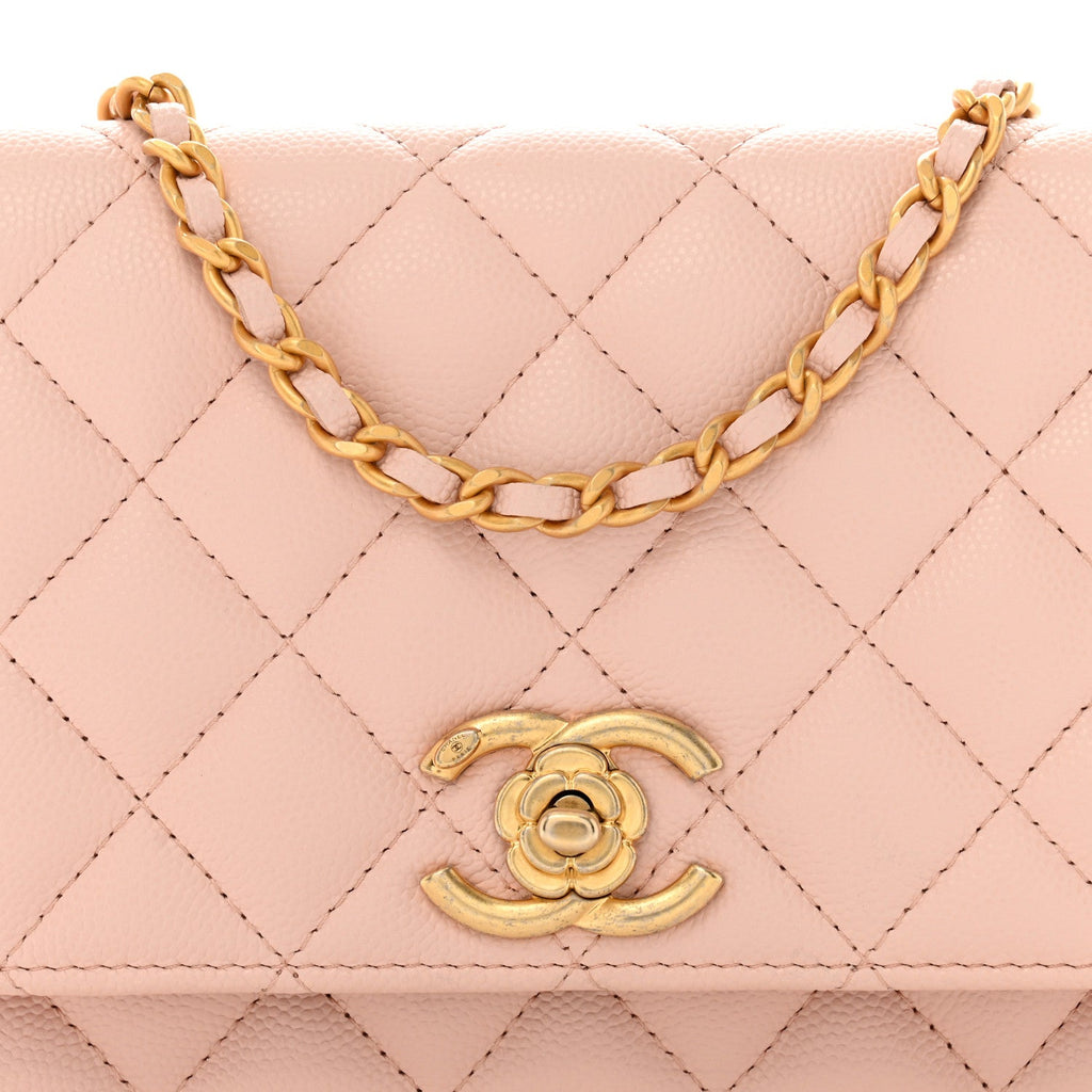 Caviar Quilted Camellia Wallet On Chain WOC Light Pink