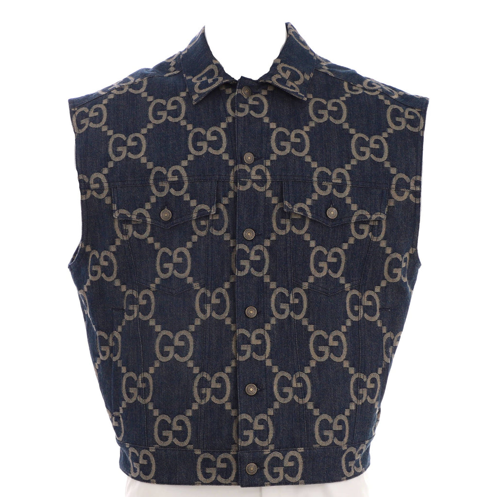 Men's Button Up Vest Jumbo GG Denim