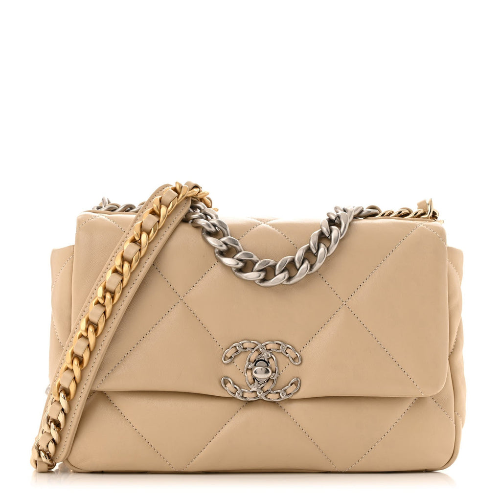 Lambskin Quilted Medium Chanel 19 Flap Light Beige