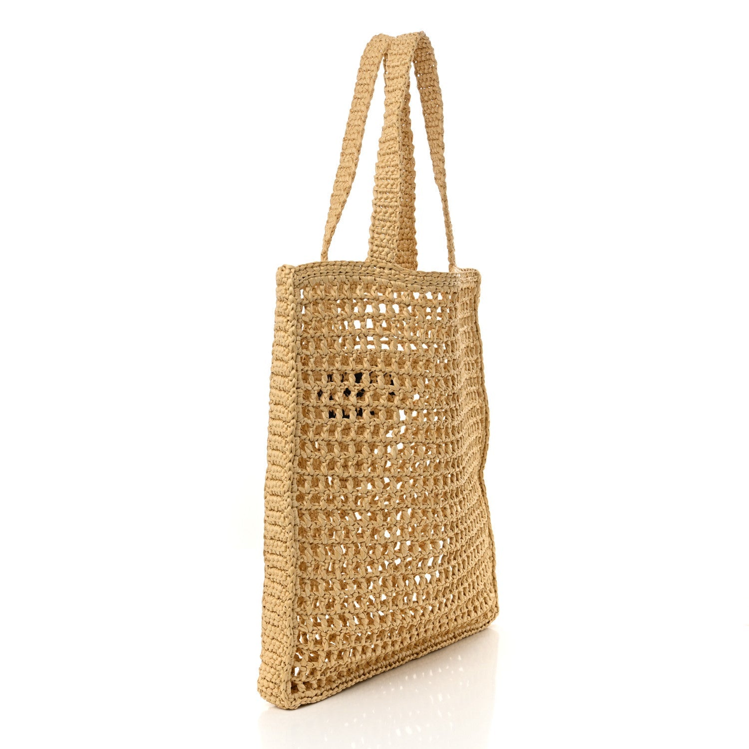 Yarn Raffia Effect Crochet Logo Embroidered Tote Bag Naturale