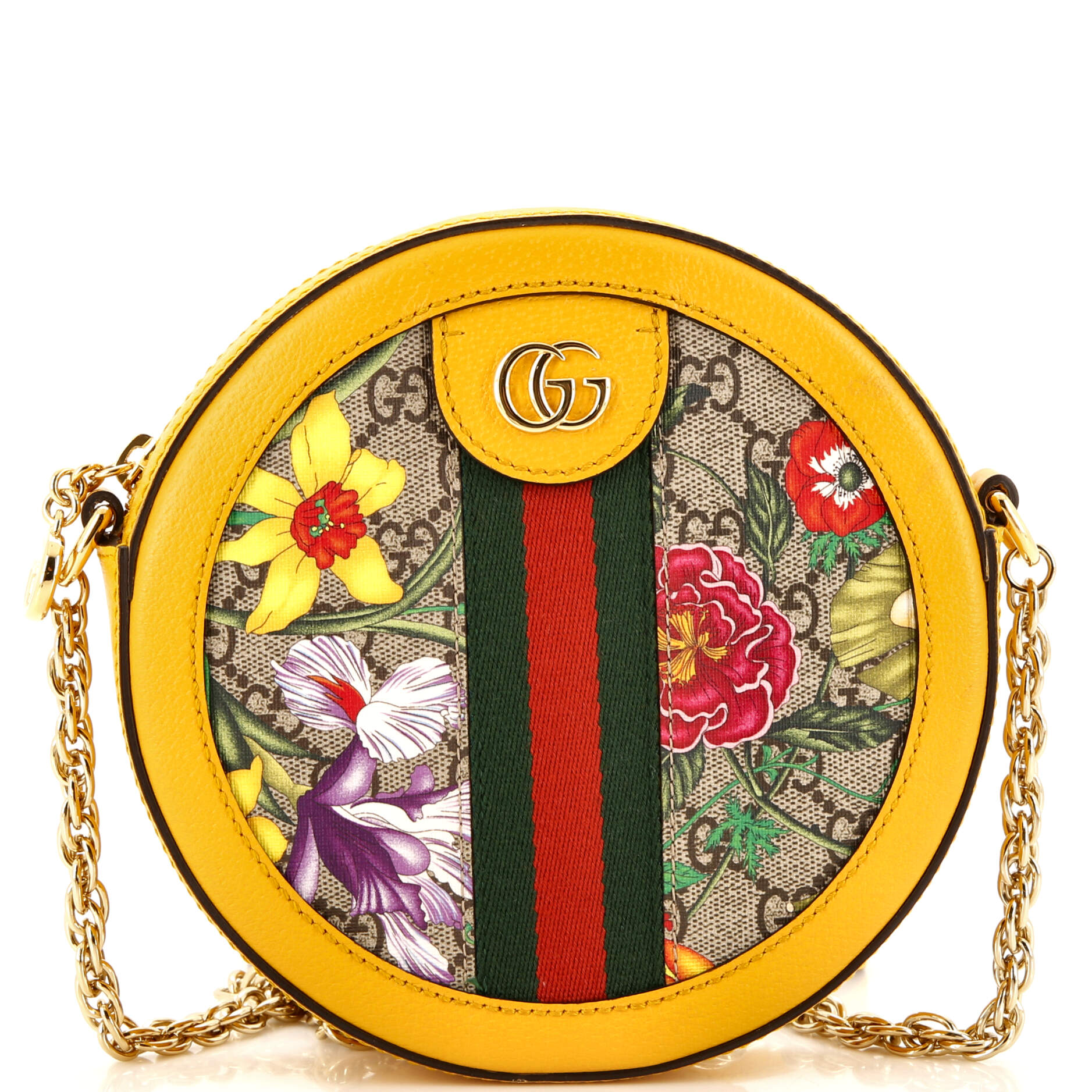 Ophidia Round Shoulder Bag Flora GG Coated Canvas Mini