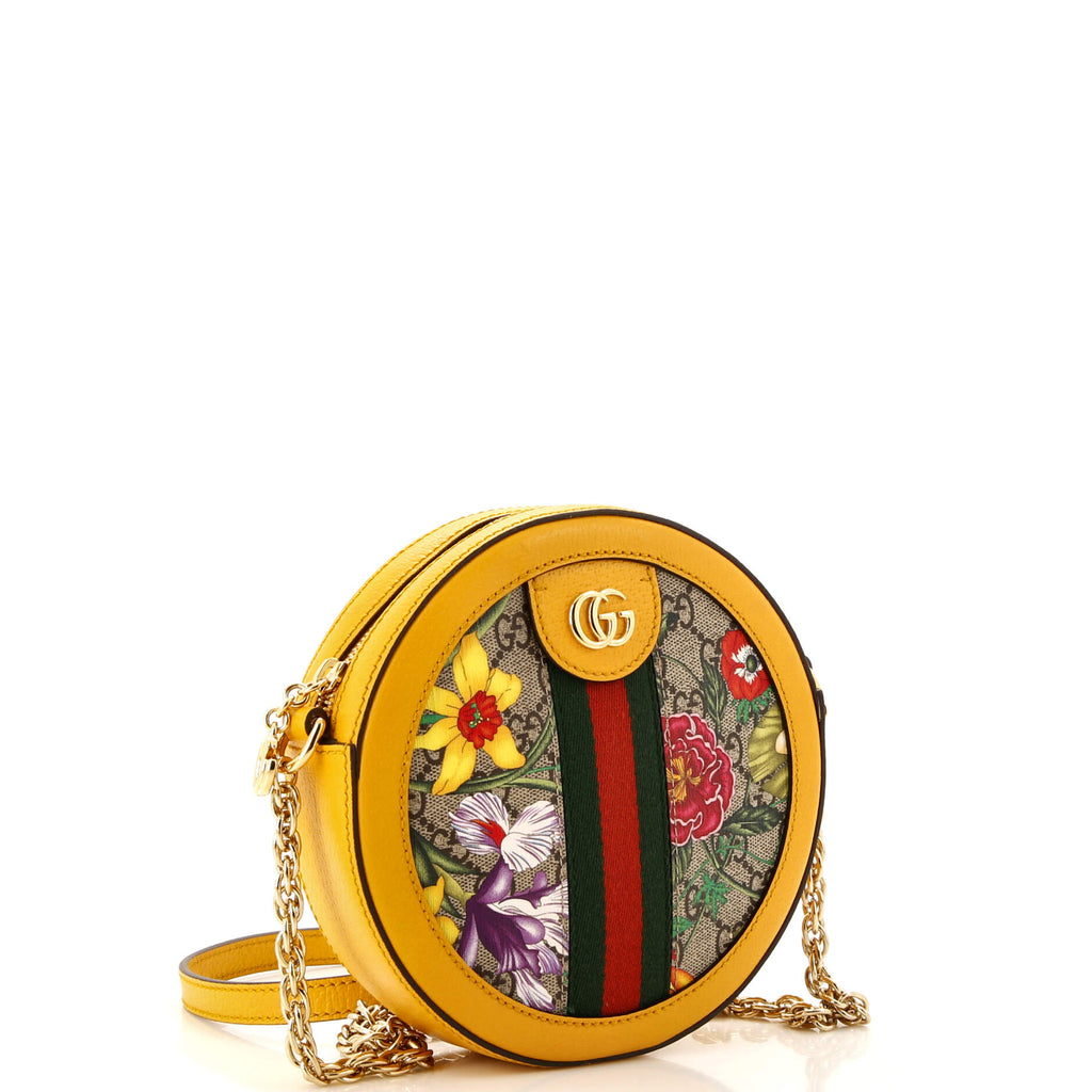 Ophidia Round Shoulder Bag Flora GG Coated Canvas Mini