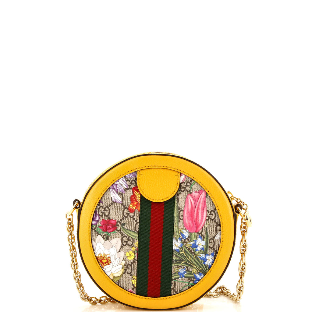 Ophidia Round Shoulder Bag Flora GG Coated Canvas Mini