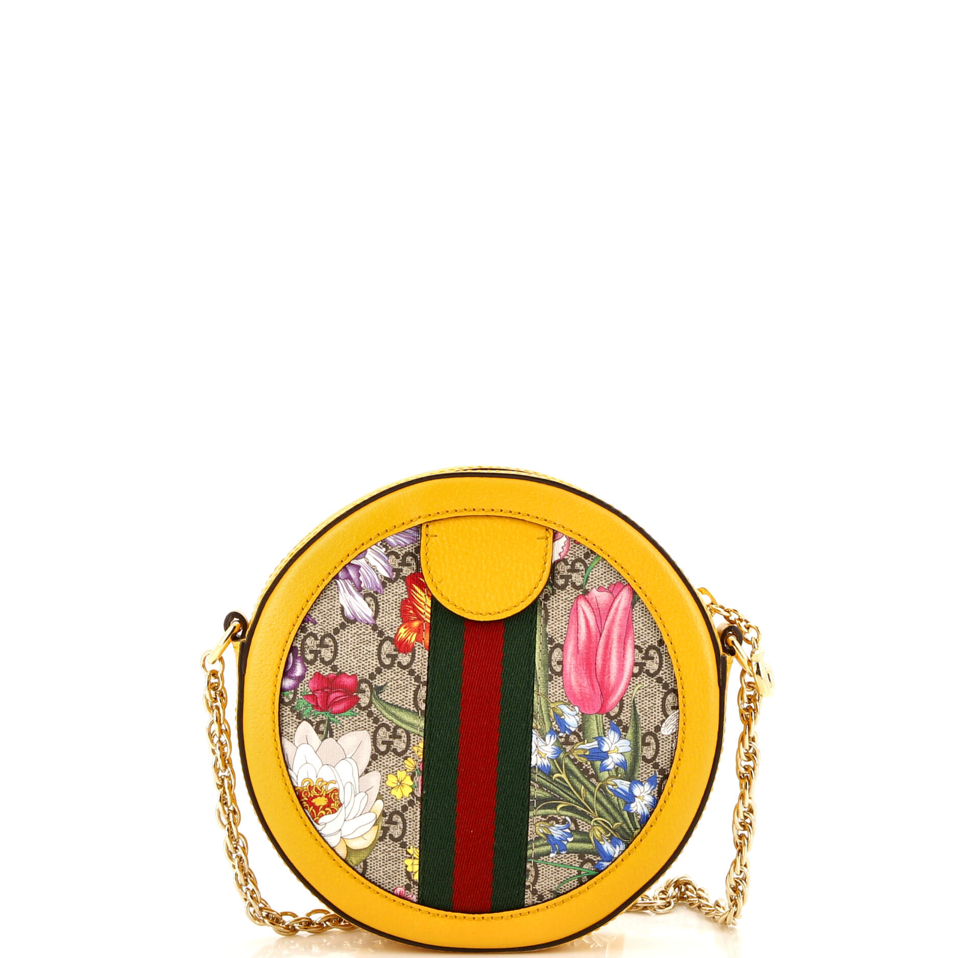 Ophidia Round Shoulder Bag Flora GG Coated Canvas Mini