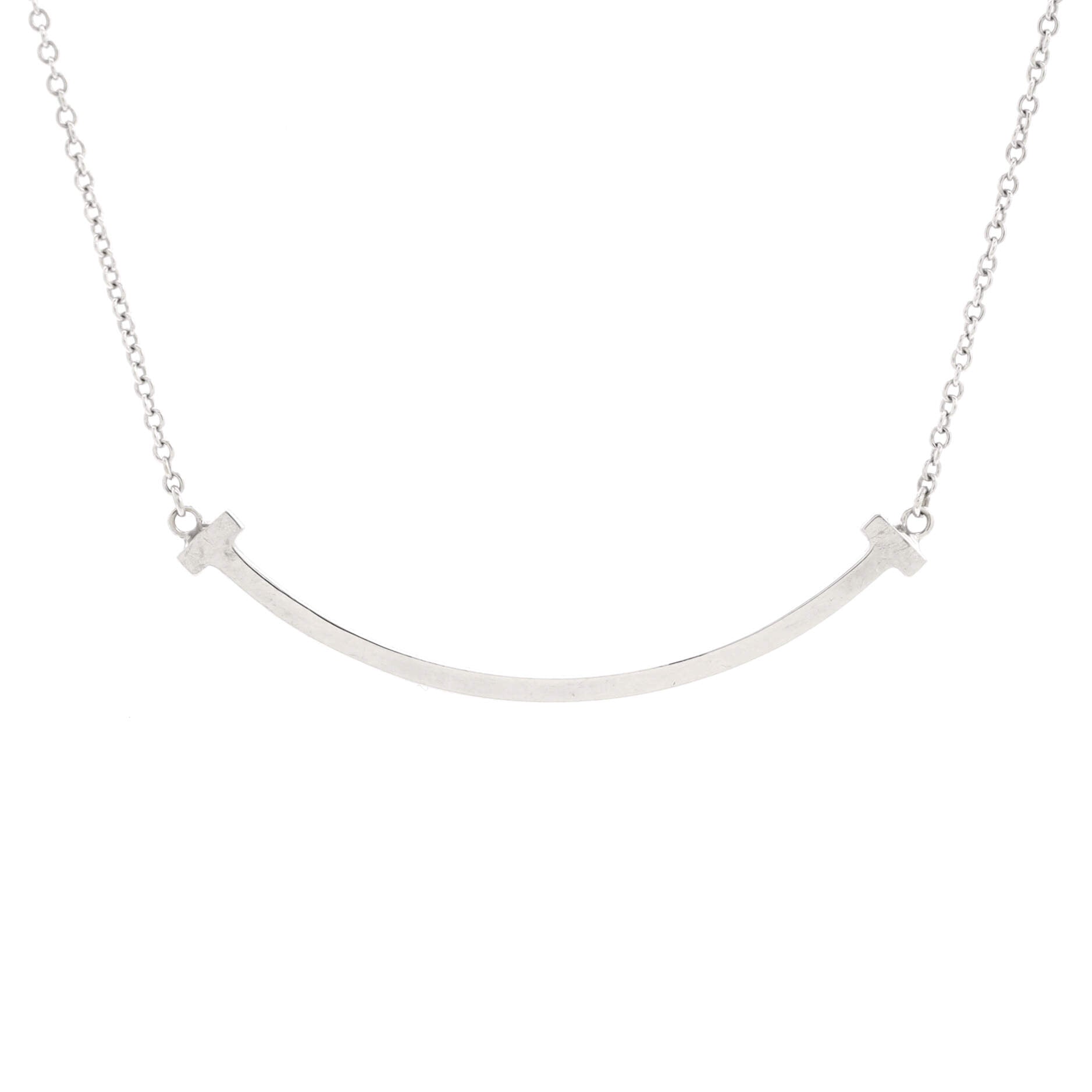 T Smile Pendant Necklace 18K White Gold Small