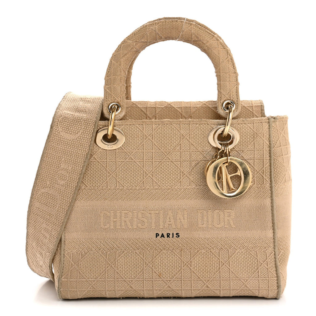 Canvas Embroidered Medium Lady D-Lite Beige
