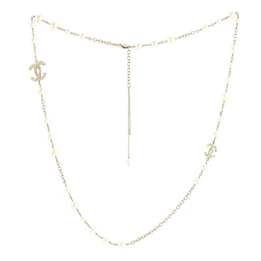 Twisted CC Long Necklace Metal with Crystals and Faux Pearls