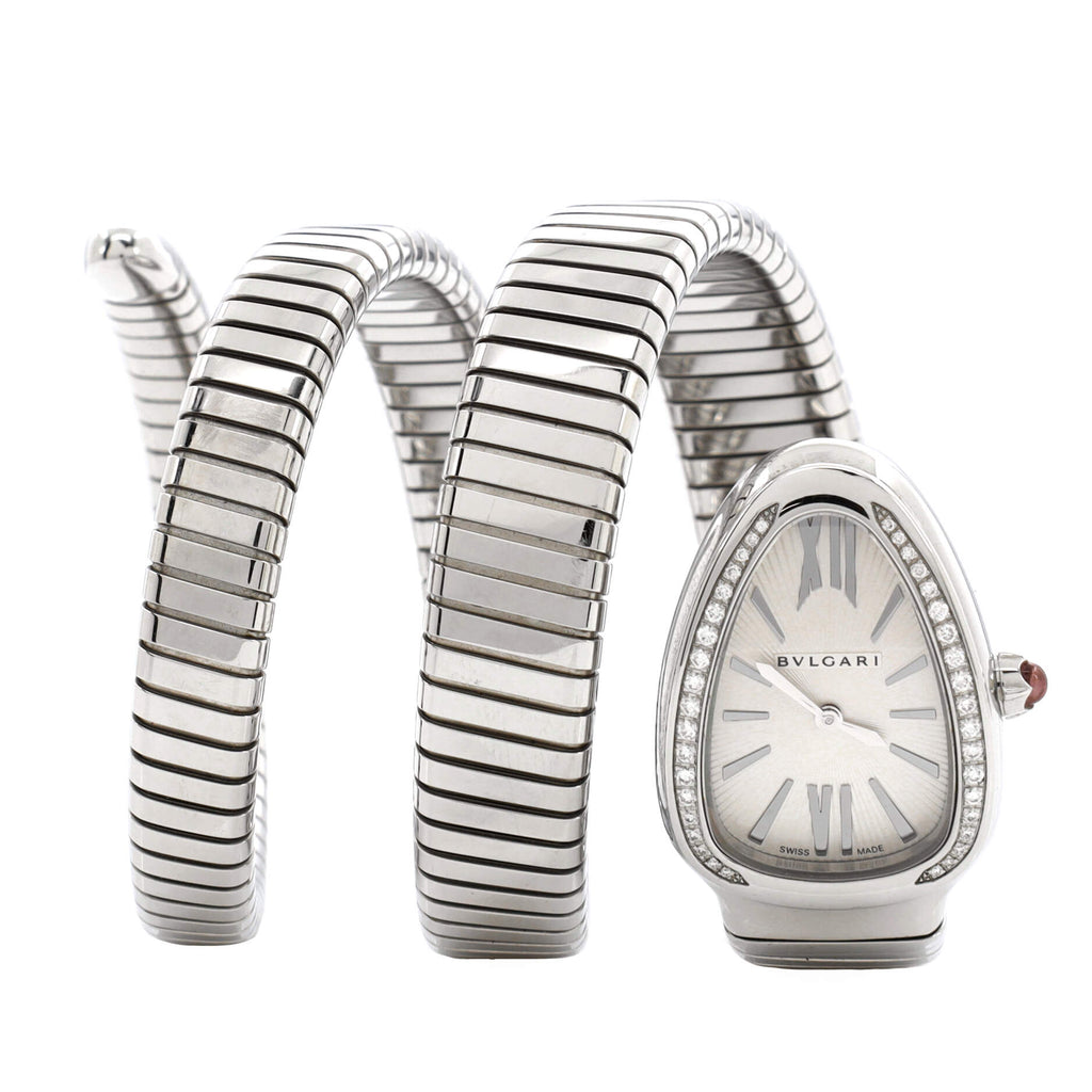 Serpenti Tubogas Double Spiral Quartz Watch Stainless Steel with Diamond Bezel 23