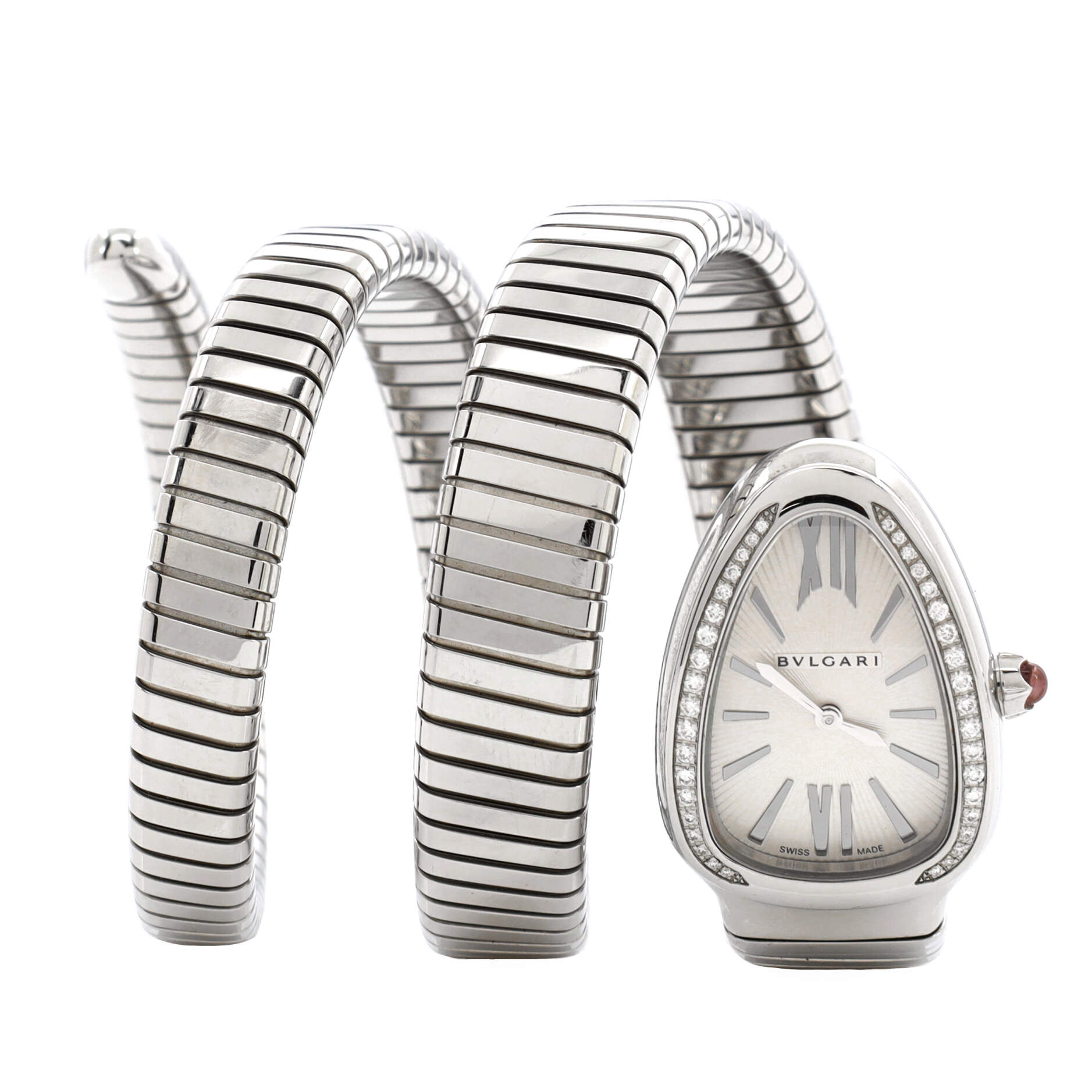 Serpenti Tubogas Double Spiral Quartz Watch Stainless Steel with Diamond Bezel 23