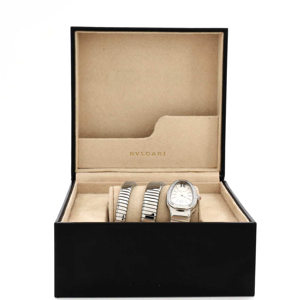 Serpenti Tubogas Double Spiral Quartz Watch Stainless Steel with Diamond Bezel 23