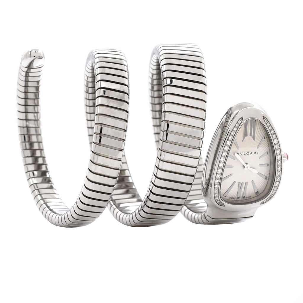 Serpenti Tubogas Double Spiral Quartz Watch Stainless Steel with Diamond Bezel 23