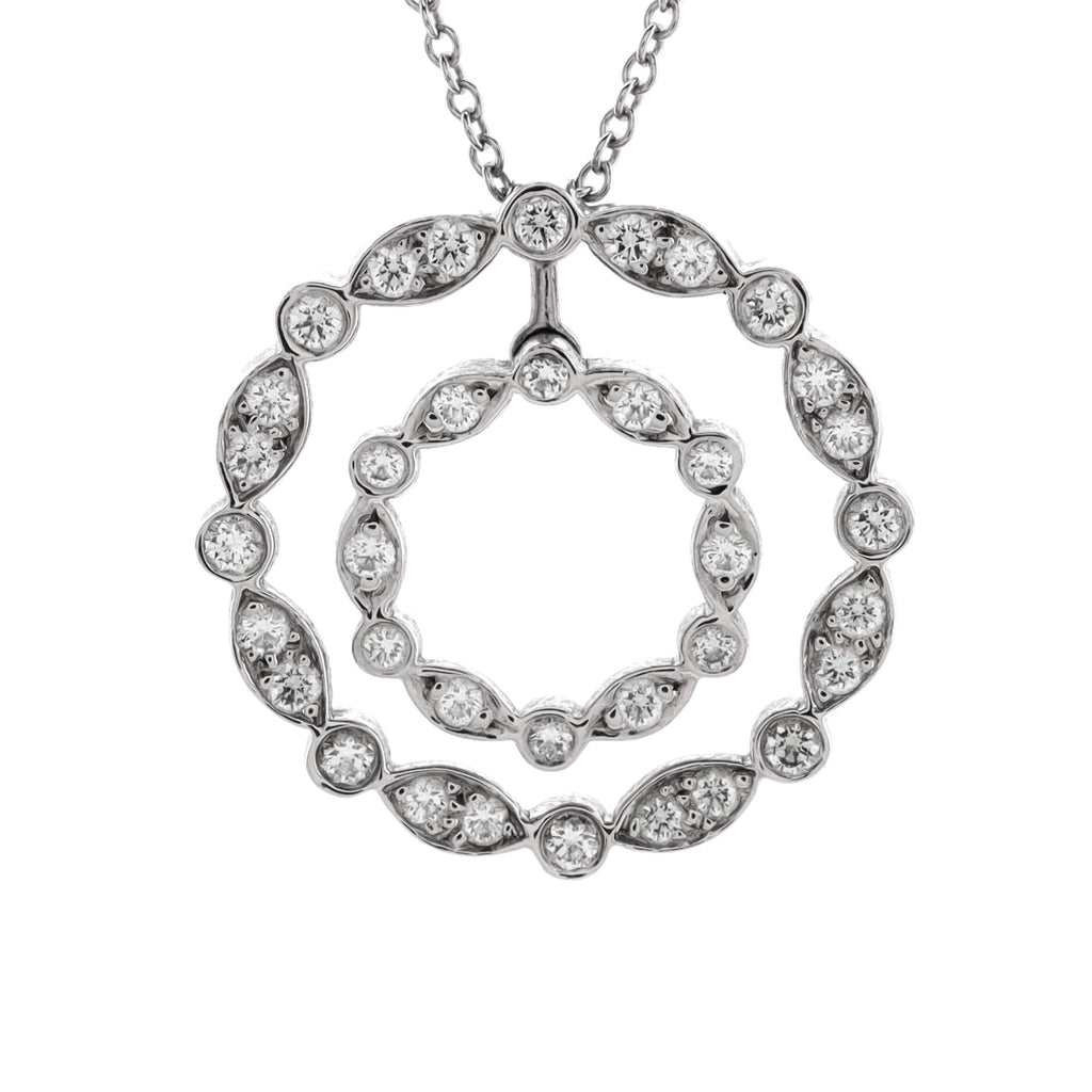 Jazz Swing Double Circle Pendant Necklace Platinum with Diamonds Small