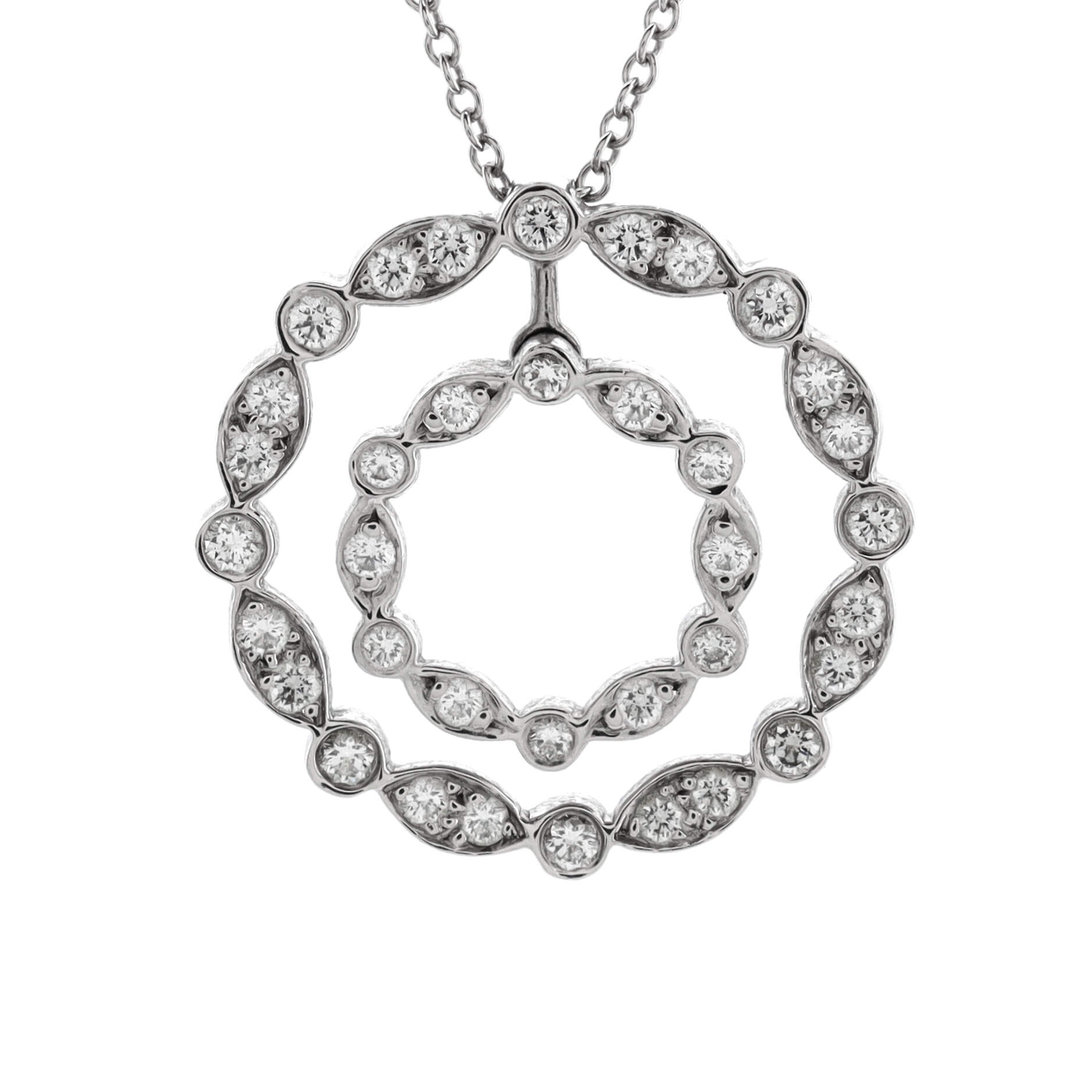 Jazz Swing Double Circle Pendant Necklace Platinum with Diamonds Small
