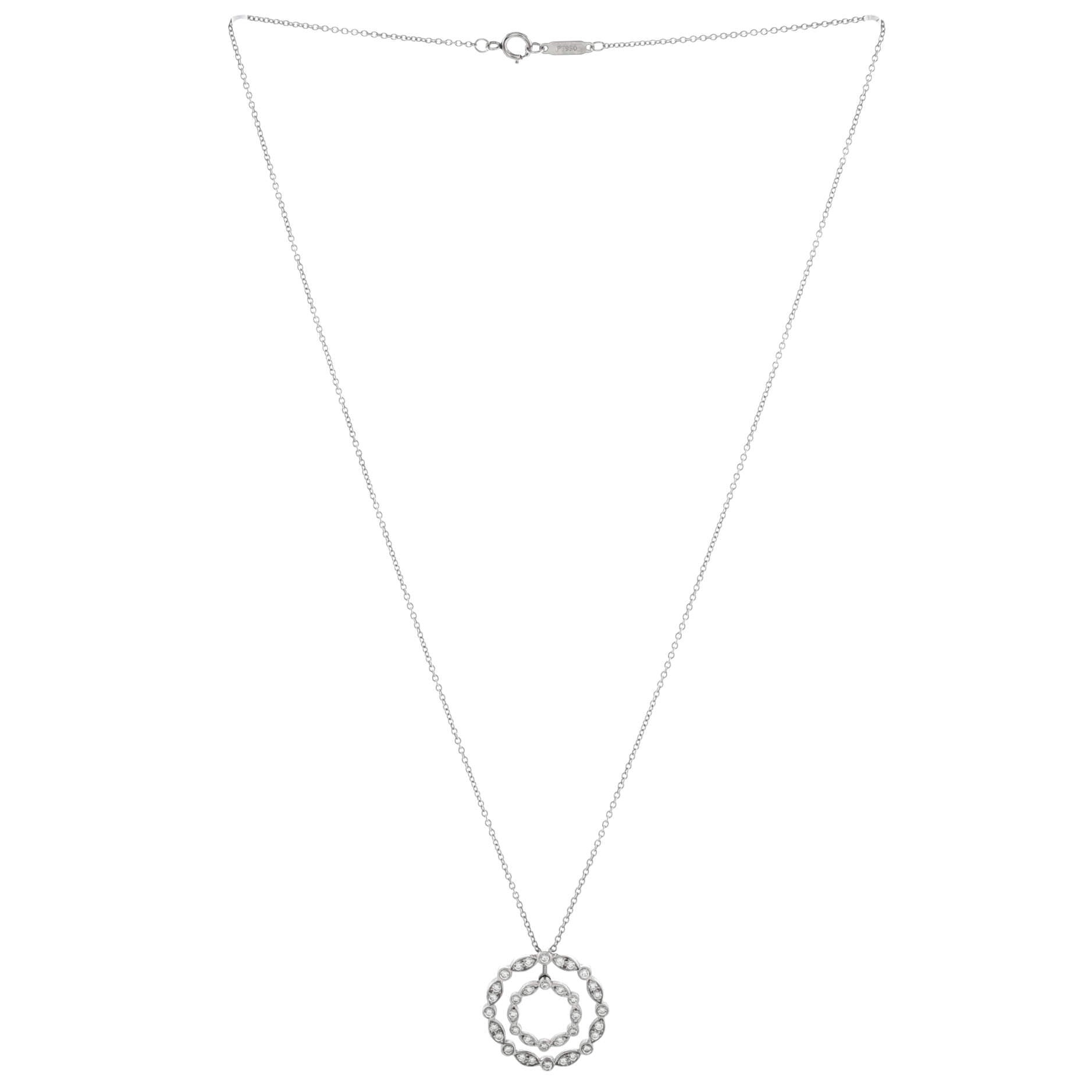 Jazz Swing Double Circle Pendant Necklace Platinum with Diamonds Small