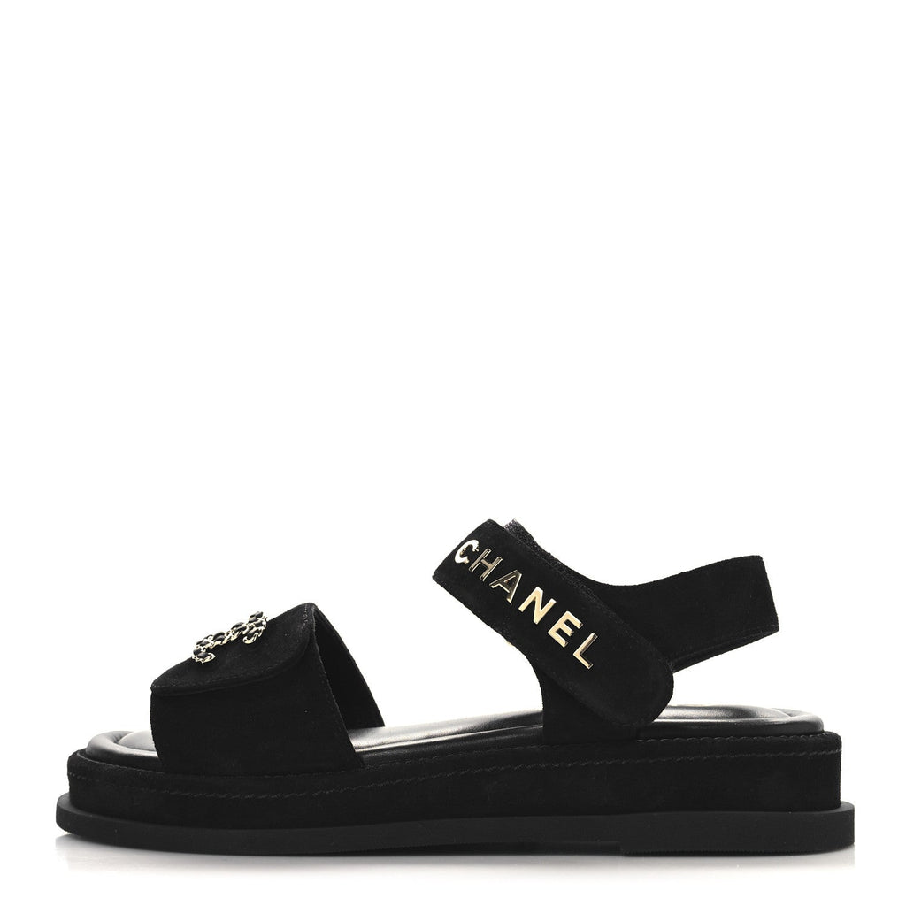 Suede Calfskin Dad Sandals 39 Black