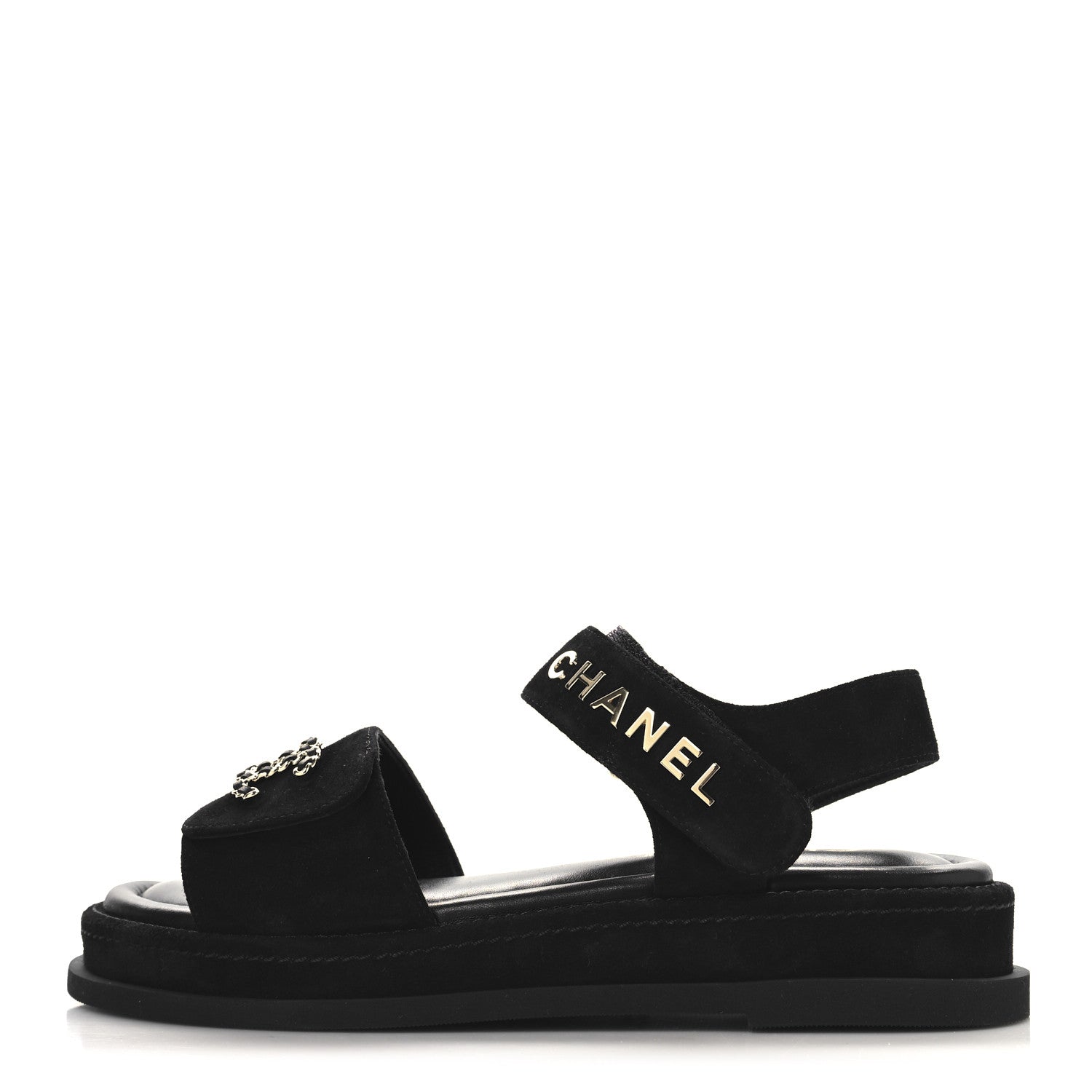 Suede Calfskin Dad Sandals 39 Black