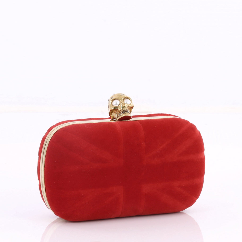 Britannia Skull Box Clutch Velvet Small