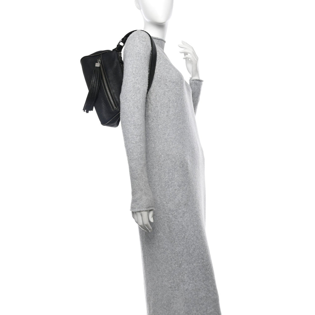 Grained Calfskin Tassel Shoulder Bag Black