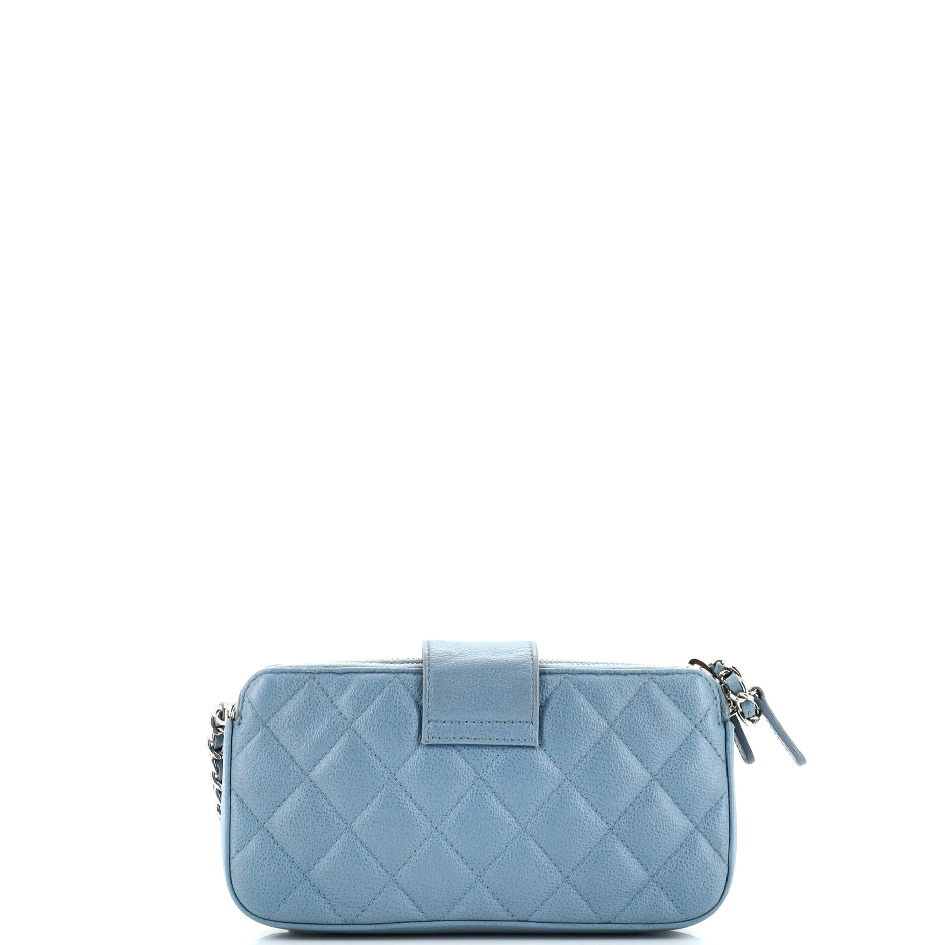CC Box Double Zip Clutch with Chain Quilted Calfskin