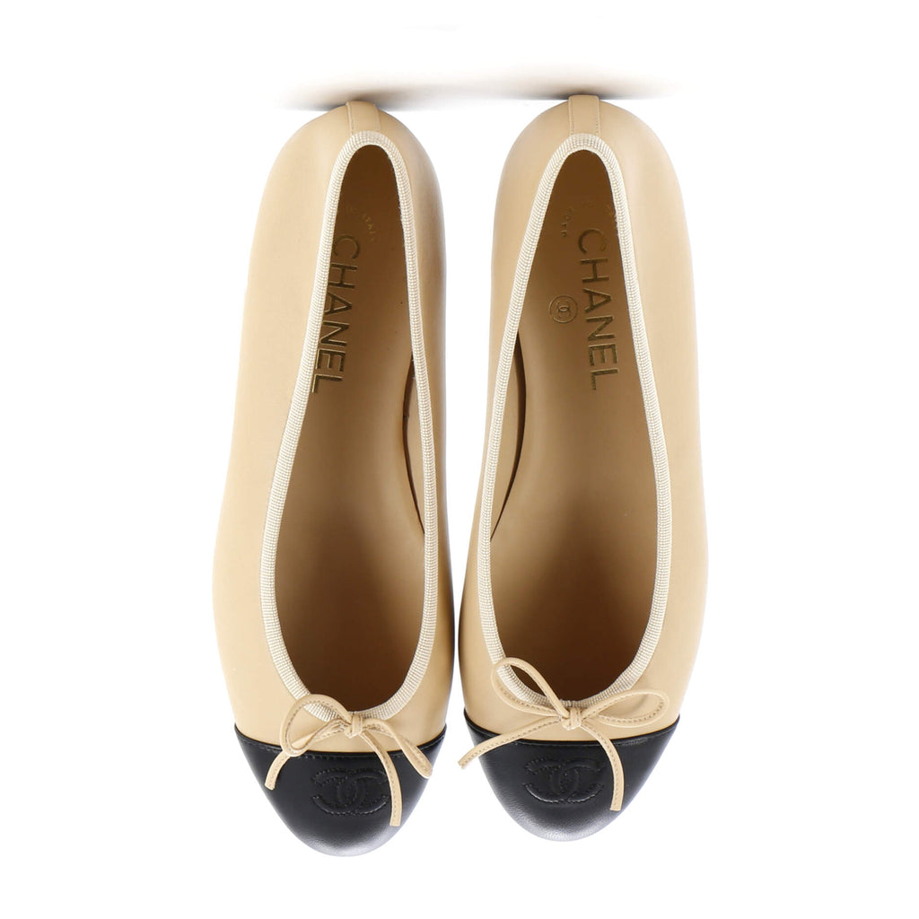 Women's CC Cap Toe Bow Ballerina Flats Leather