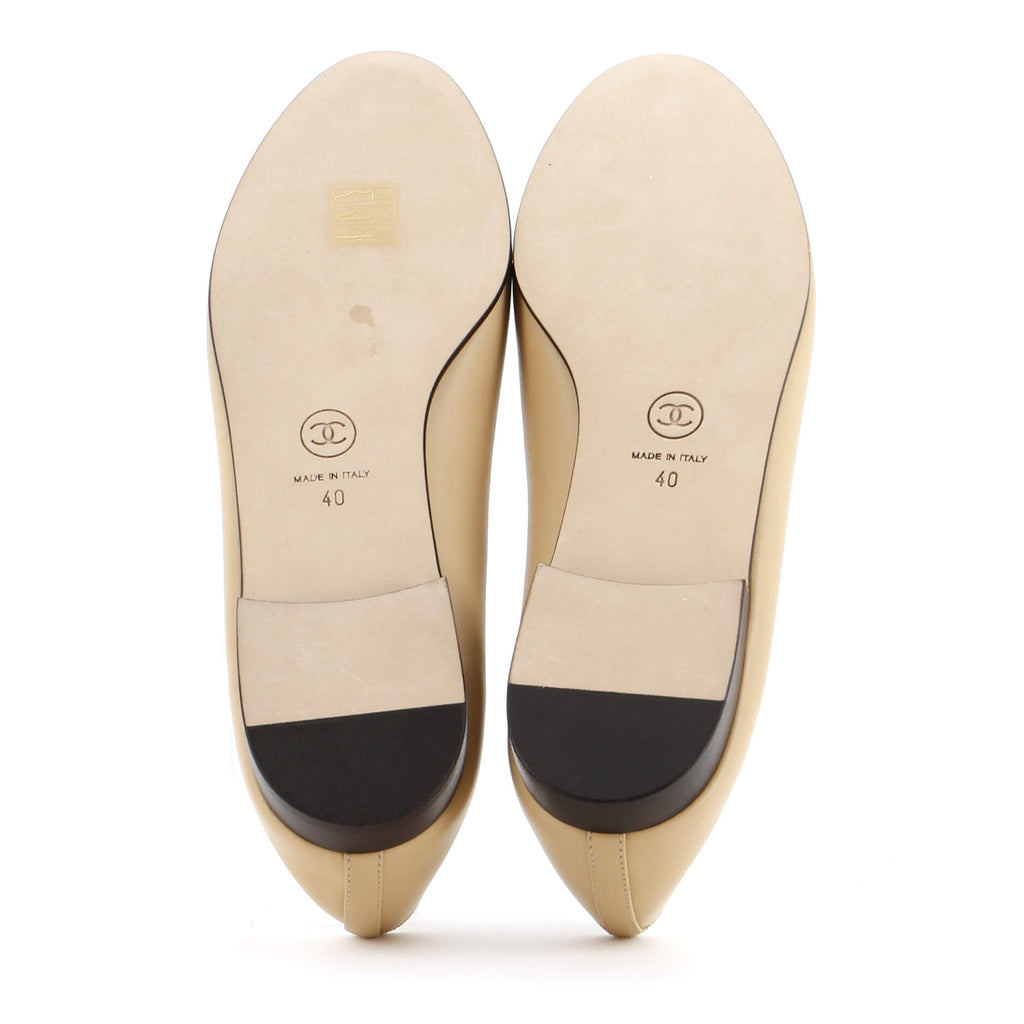 Women's CC Cap Toe Bow Ballerina Flats Leather
