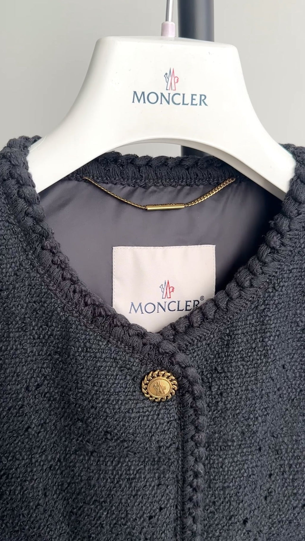 Moncler Black Epafo Tweed Padded Coat with Gold Buttons - 2 (6/8)