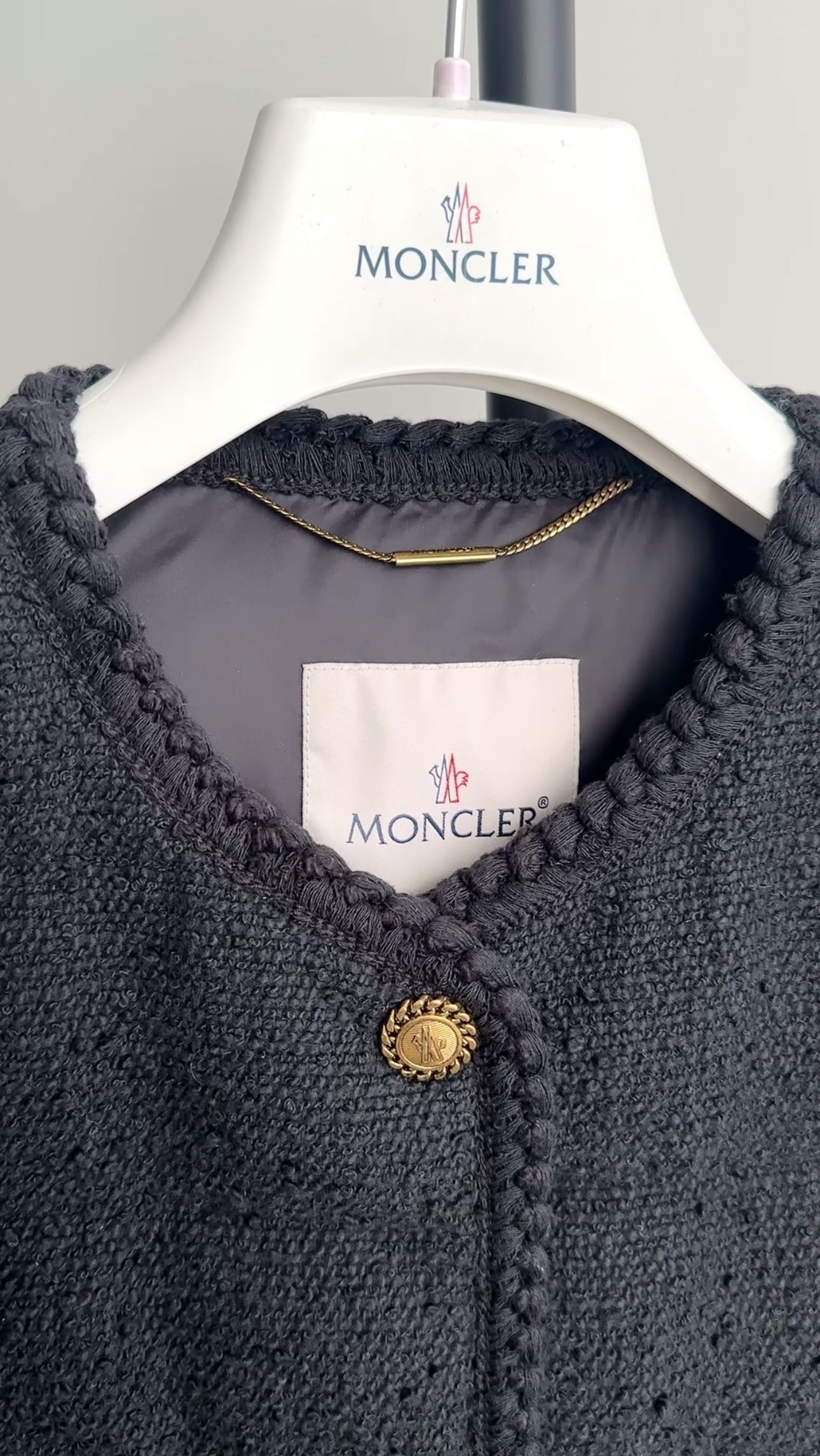 Moncler Black Epafo Tweed Padded Coat with Gold Buttons - 2 (6/8)