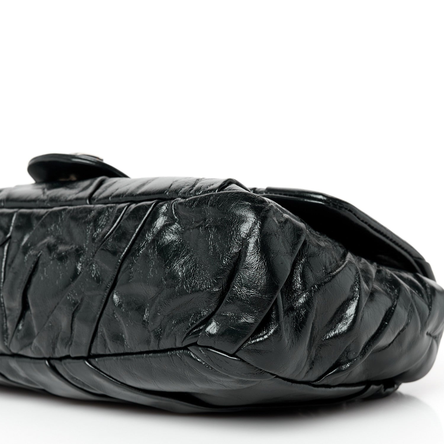Glazed Calfskin Twisted Medium Flap Black