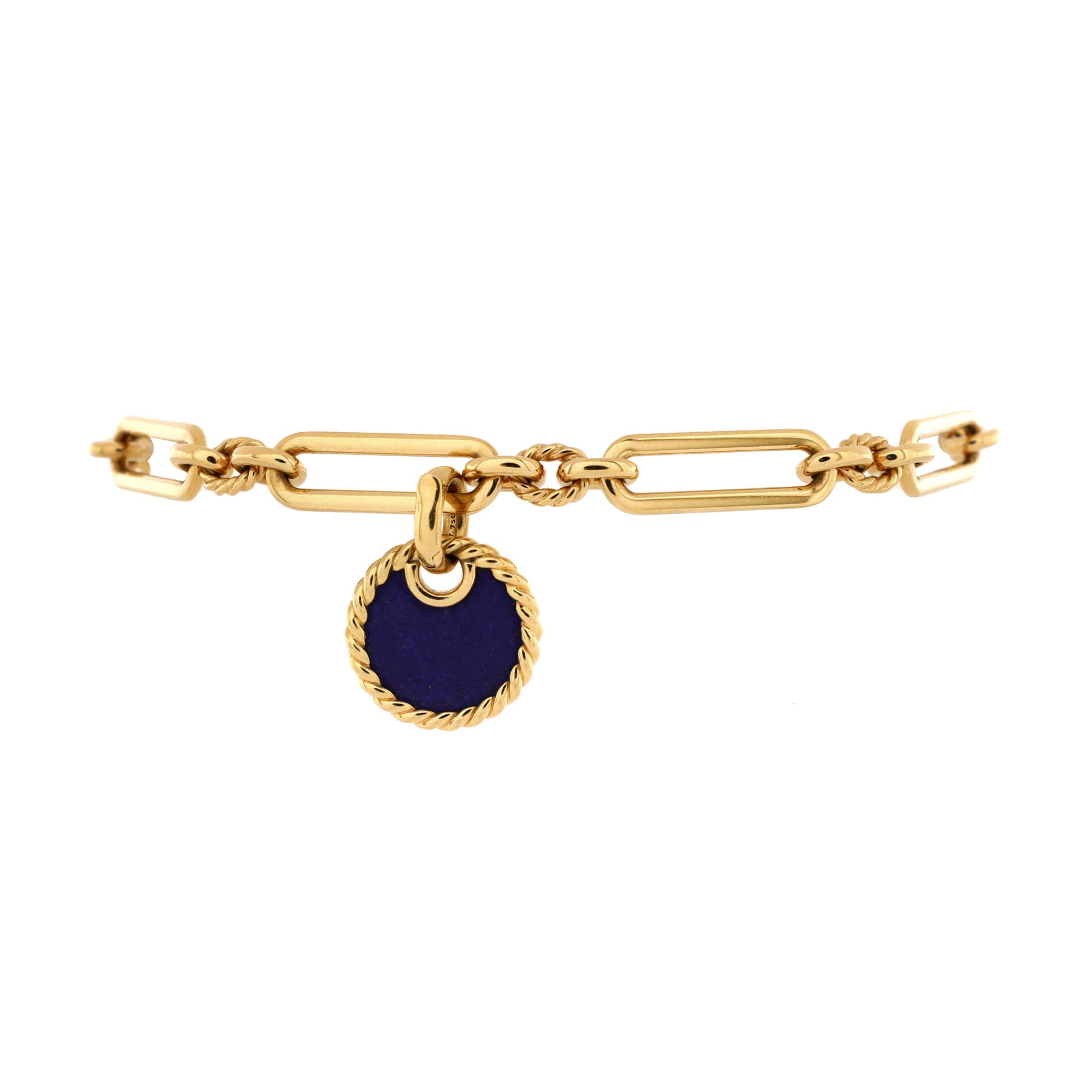 Elements Disc Pendant Lexington Chain Bracelet 18K Yellow Gold and Lapis Lazuli 6.5mm