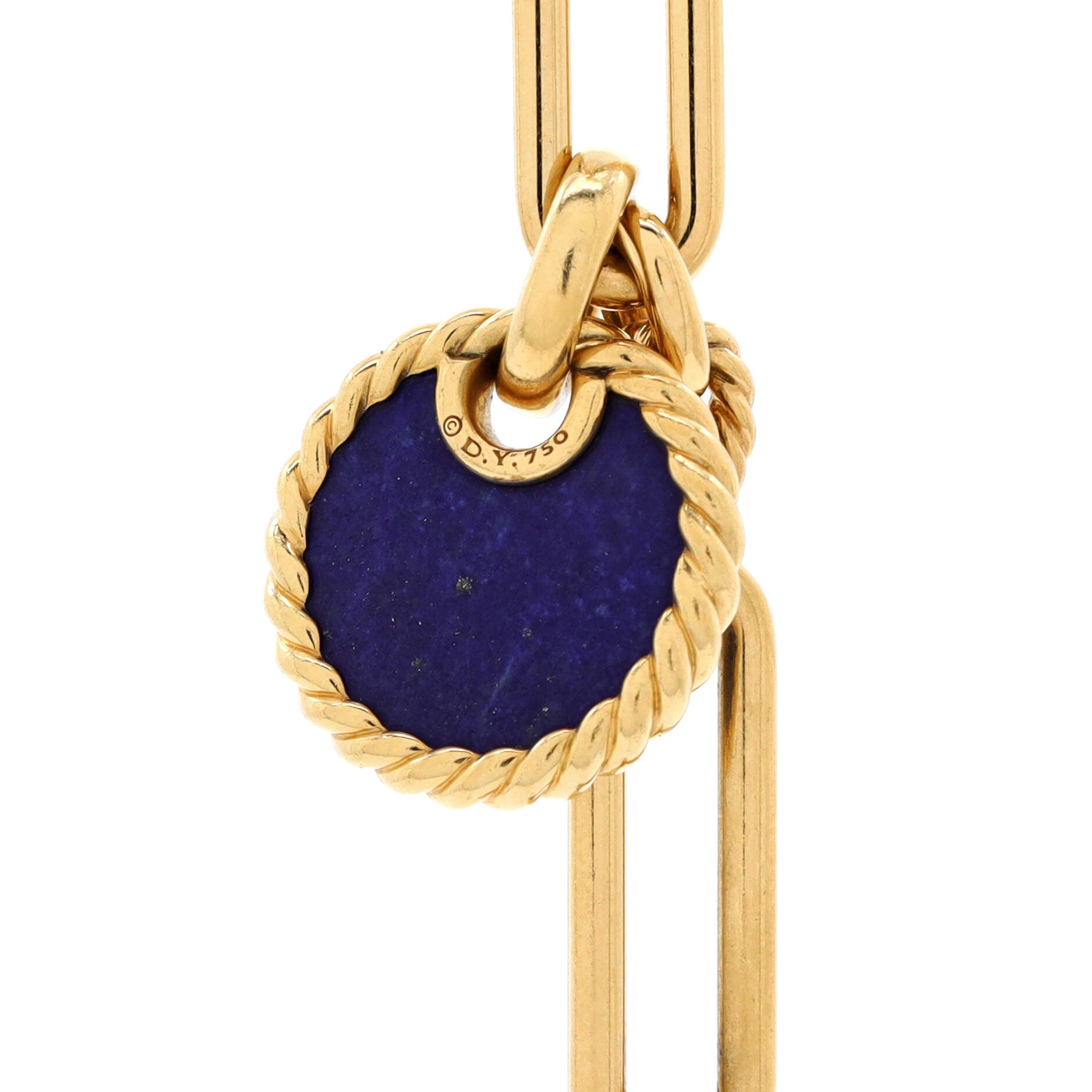 Elements Disc Pendant Lexington Chain Bracelet 18K Yellow Gold and Lapis Lazuli 6.5mm