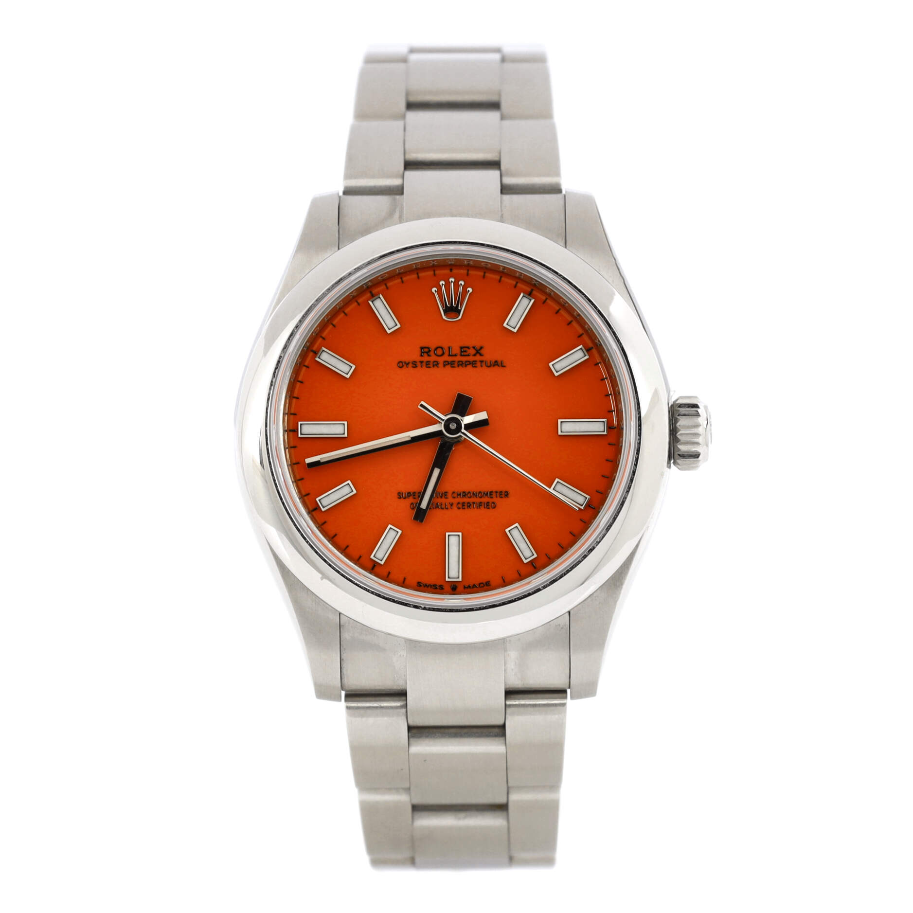 Oyster Perpetual Coral Red Automatic Watch Stainless Steel 31