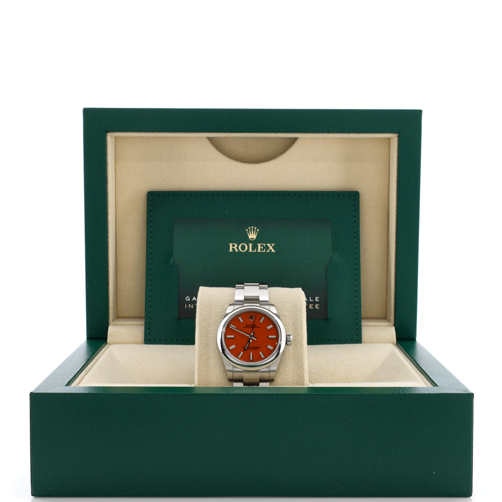 Oyster Perpetual Coral Red Automatic Watch Stainless Steel 31