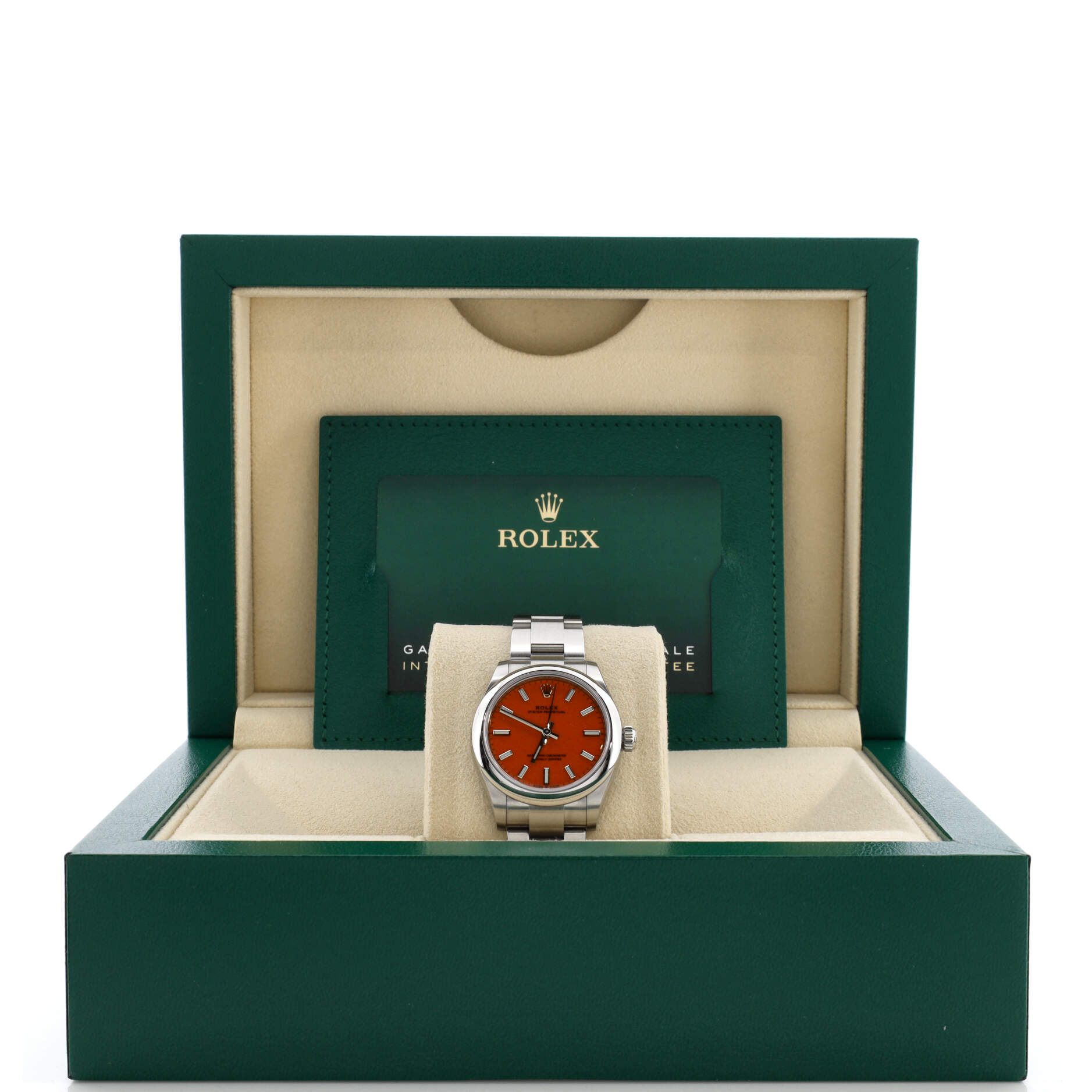 Oyster Perpetual Coral Red Automatic Watch Stainless Steel 31