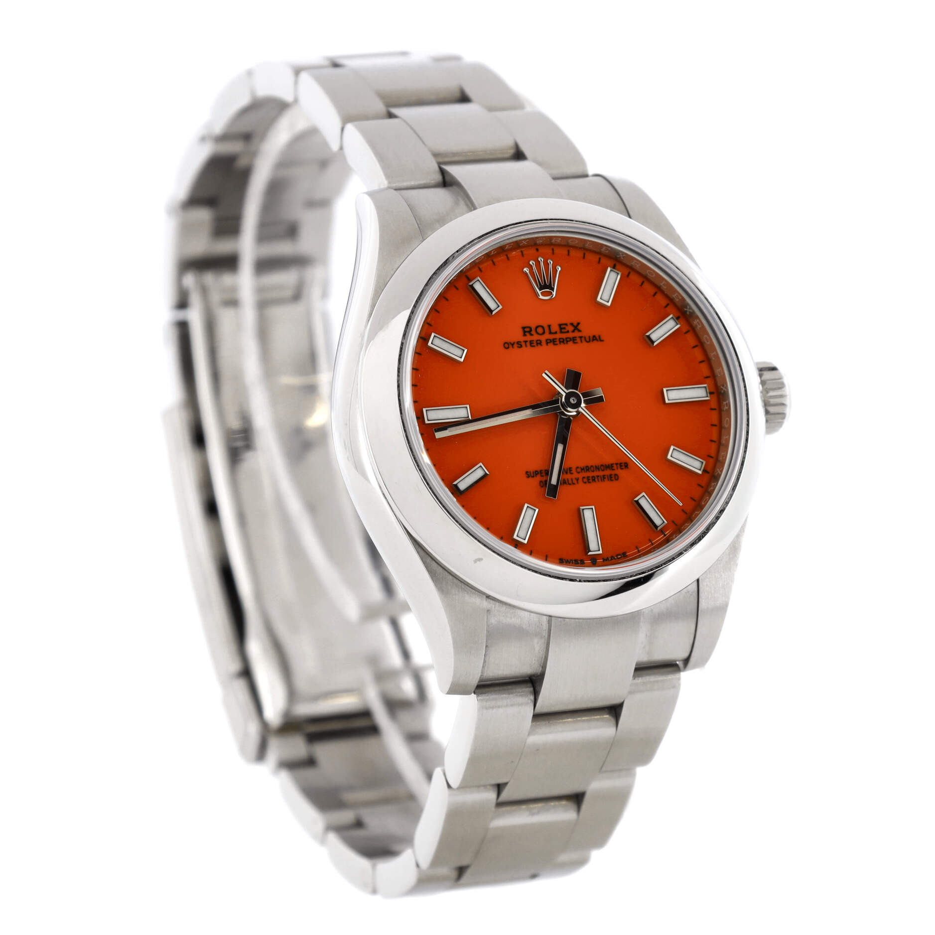 Oyster Perpetual Coral Red Automatic Watch Stainless Steel 31