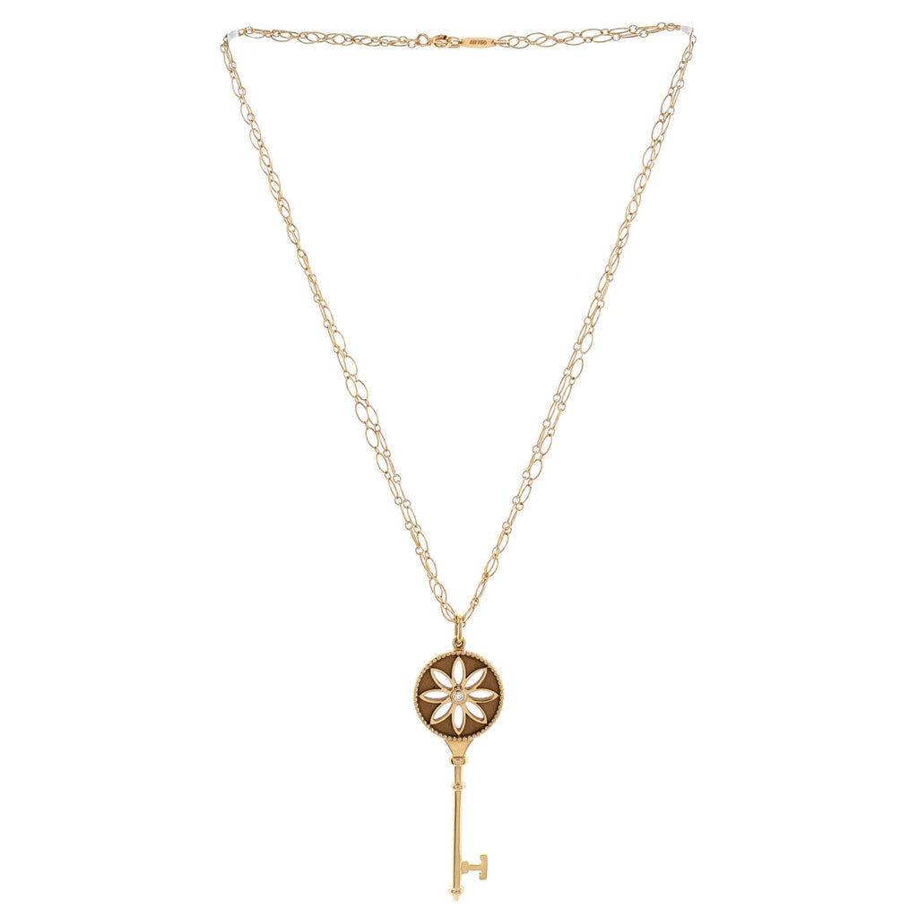 Daisy Key Pendant Necklace 18K Rose Gold with Diamond Large