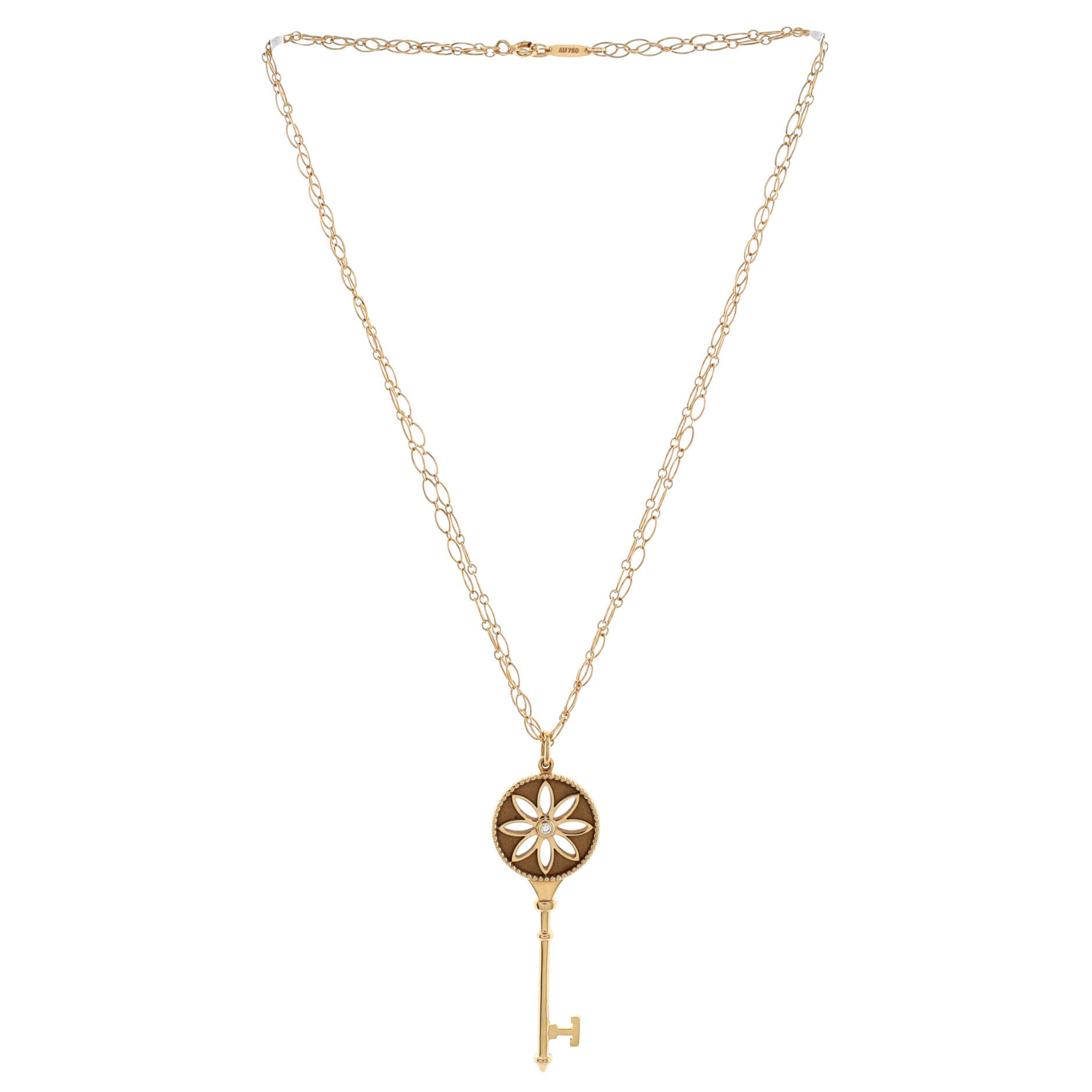 Daisy Key Pendant Necklace 18K Rose Gold with Diamond Large