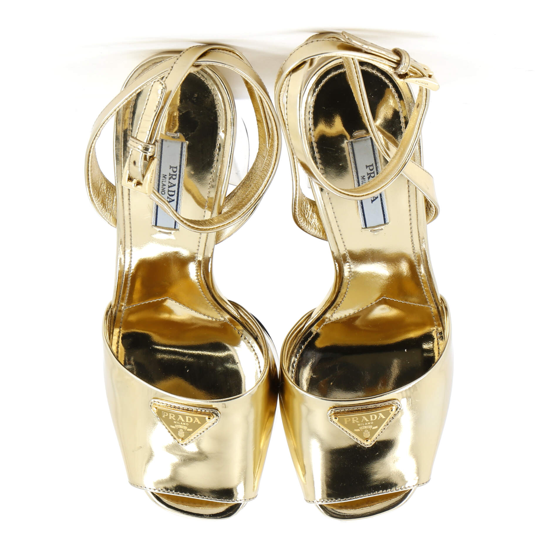Women's Logo Ankle Strap Platform Sandals Metallic Leather